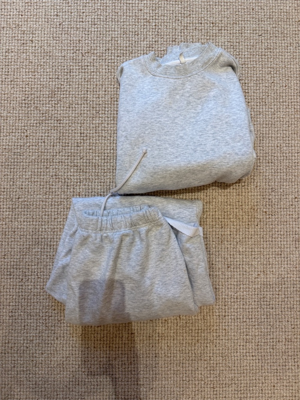 SKIMS Light Gray Wide Leg Sweatpants and Crewneck Sweatshirt